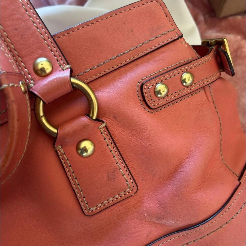 Vintage Rare Coach Coral Legacy Double Turnlock Leather Handbag - Picture 12 of 15